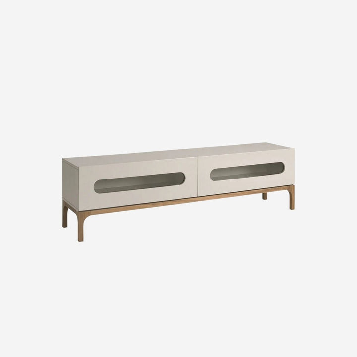 Mueble TV madera gris y nogal con iluminación interior