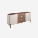 Walnut, beige, polished gold steel and walnut top sideboard