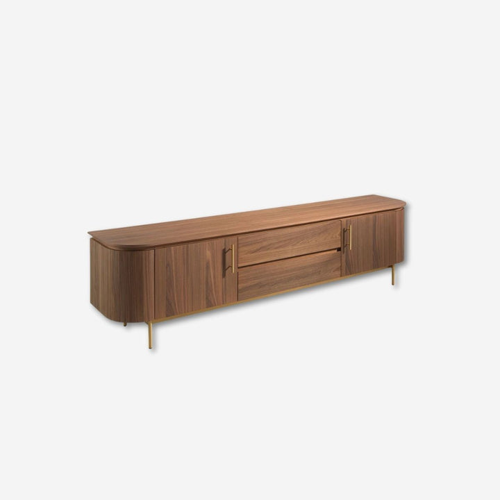 Mueble TV nogal y acero pulido dorado