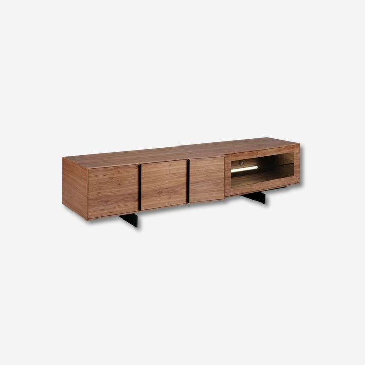 Mueble TV nogal y acero negro con iluminación interior