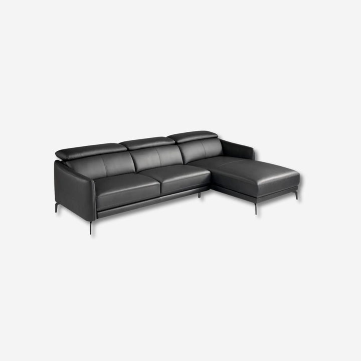 Black leather right-hand chaise longue sofa