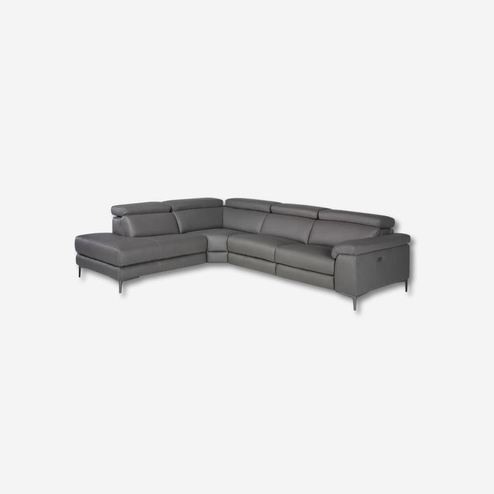 Relaxing chaise longue sofa left, dark grey leather