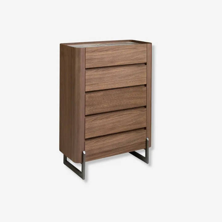 Chifonier nogal, acero visón metal y tapa de mármol porcelánico - Cómoda - El Workshop - 80x40x112cm