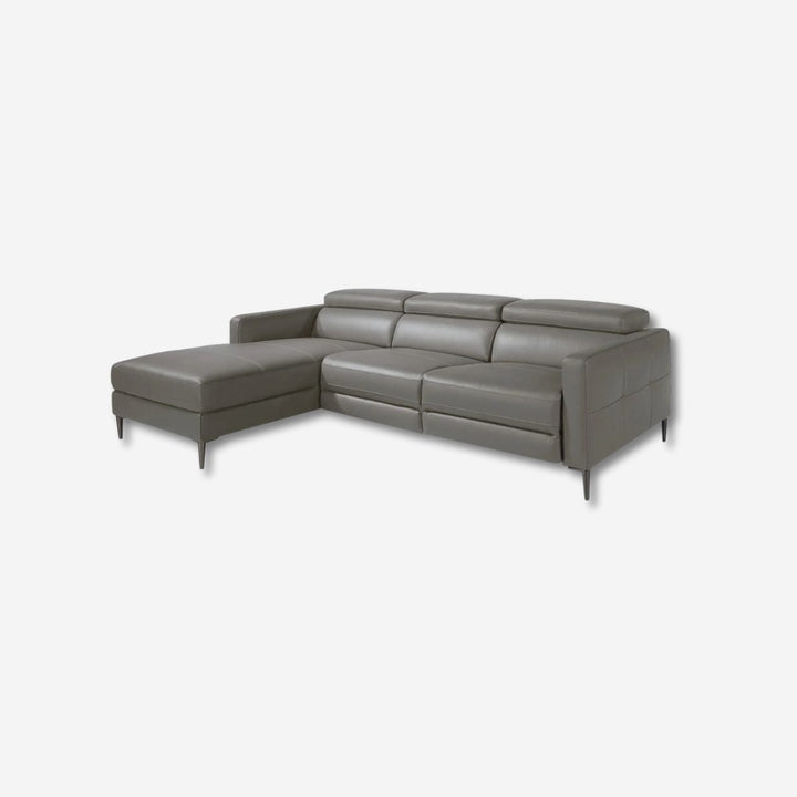 Relaxing chaise longue sofa left, dark grey leather