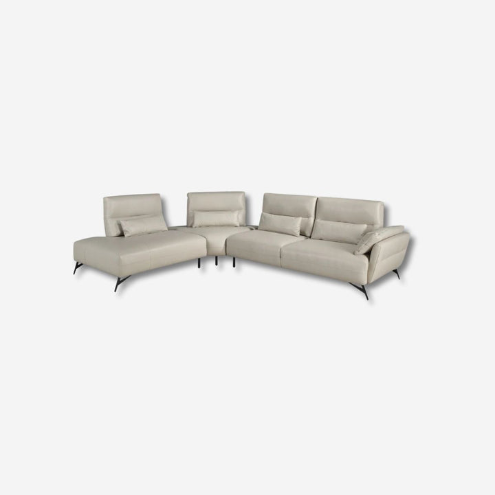 Sand leather left chaise longue sofa
