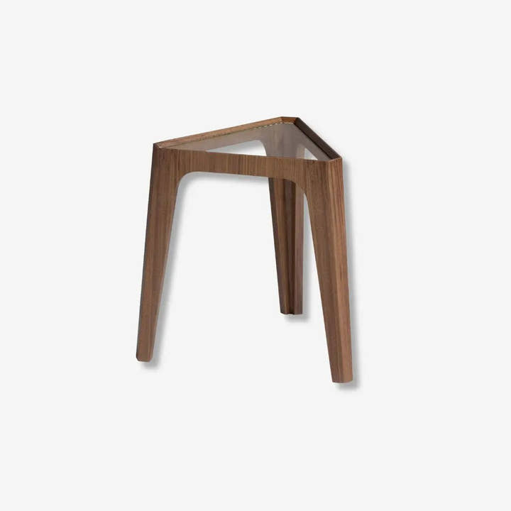 Mesa rincón triangular cristal templado y nogal - Mesa auxiliar - El Workshop - 45x39x42cm