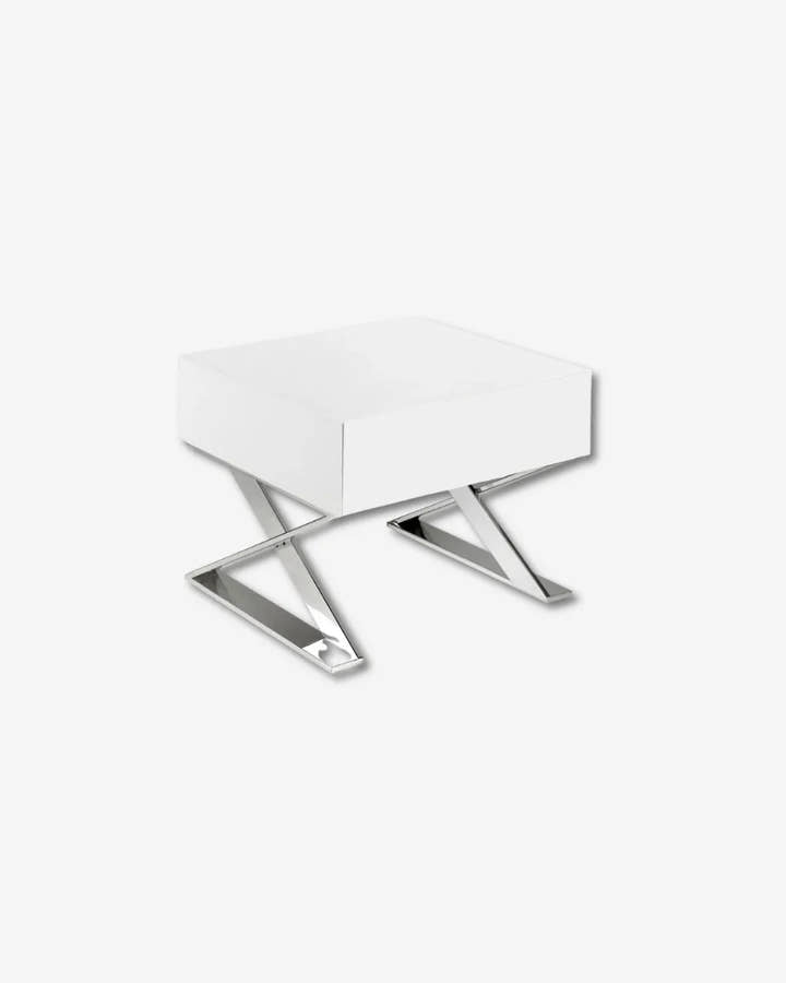 Mesita de noche madera blanca y acero cromado - Mesitas de noche - El Workshop - blanco