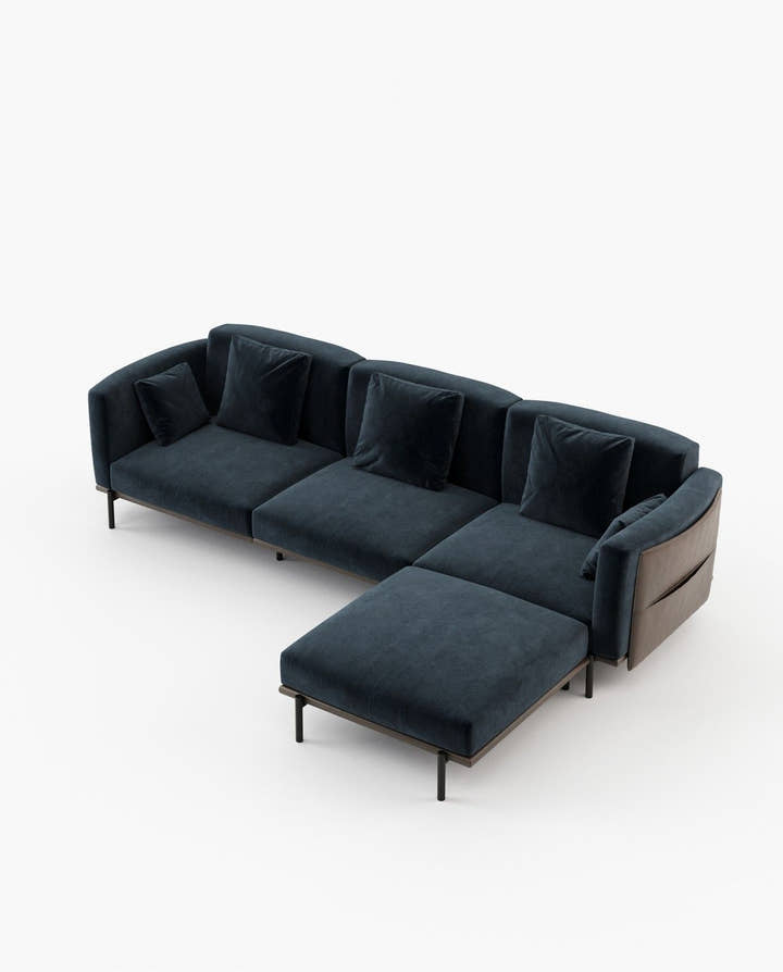 Sofá modular Foster con chaise longue - Sofás - El Workshop - Viena azul profundo