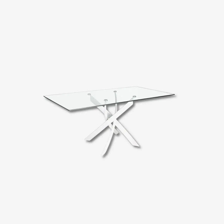 Mesa comedor rectangular cristal templado y acero blanco