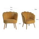 Sillón tapizado color mostaza, con patas en madera de pino