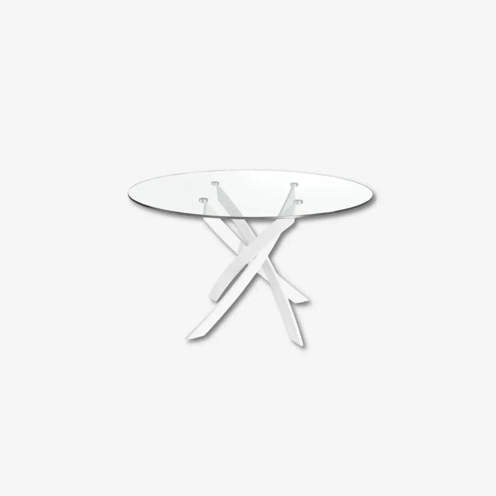 Mesa comedor redonda cristal templado y acero blanco