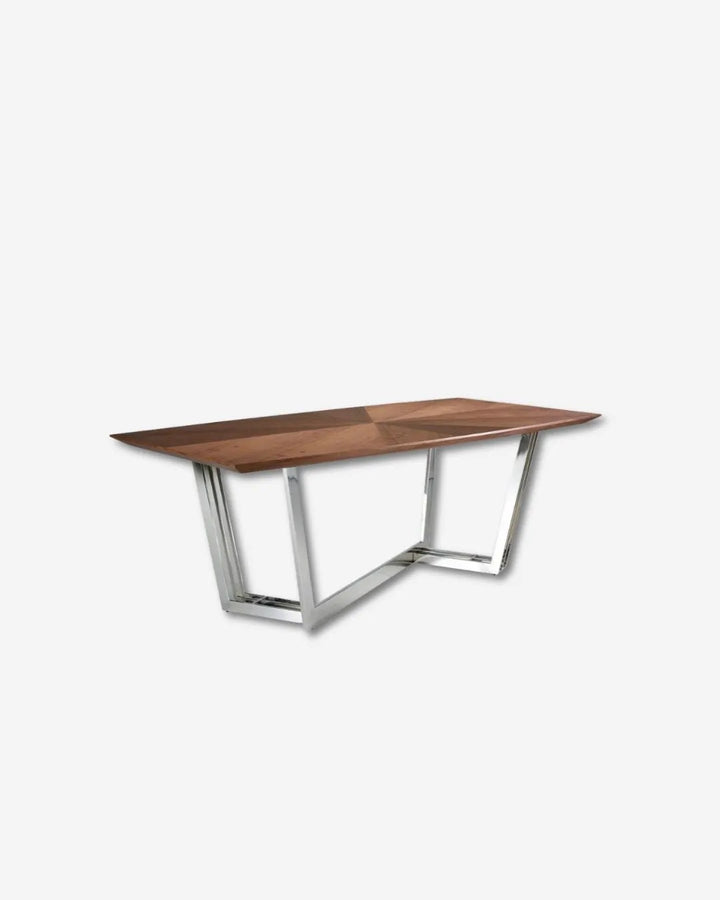 Ovale eettafel van walnoothout en verchroomd staal