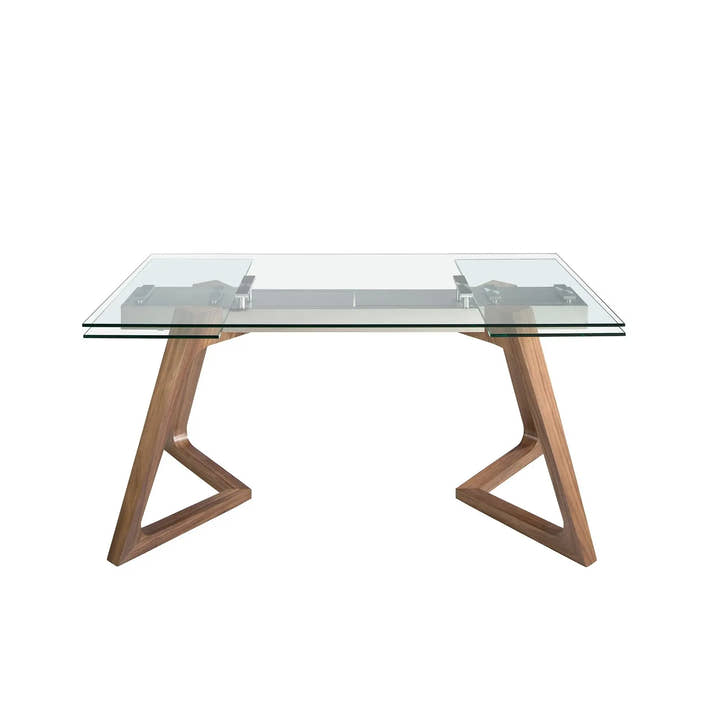 Mesa comedor extensible rectangular cristal templado y nogal - El Workshop - 
