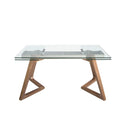 Rectangular extendable dining table with tempered glass and walnut