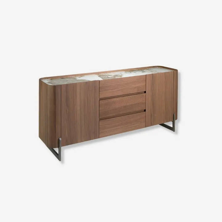 Aparador nogal, acero visón metal y tapa de mármol porcelánico - Aparador - El Workshop - 180x45x80cm
