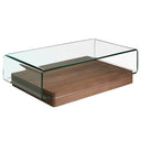 Mesa centro rectangular cristal templado y nogal