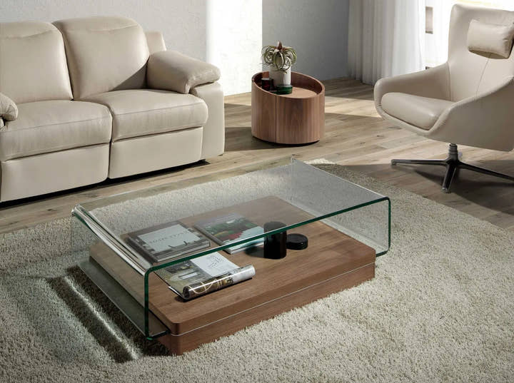 Mesa centro rectangular cristal templado y nogal - Mesa de centro - El Workshop - Natural