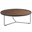 Ronde salontafel van walnoot en zwart staal