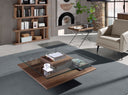 Quadratischer Couchtisch aus gehärtetem Glas und Walnuss
