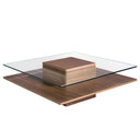 Mesa centro cuadrada cristal templado y nogal