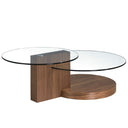 Round coffee table with tempered glass and walnut