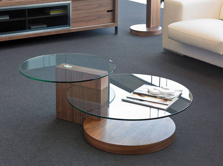 Mesa centro redonda cristal templado y nogal - Mesa de centro - El Workshop - 120x80x38cm