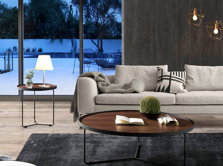 Mesa rincón redonda nogal y acero negro - Mesa auxiliar - El Workshop - Ø50x50cm