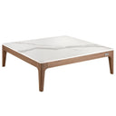 Square coffee table in porcelain marble and walnut