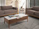 Rechteckiger Couchtisch aus Glas mit Marmor- und Walnussimitat