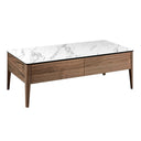 Mesa centro rectangular mármol porcelánico y nogal