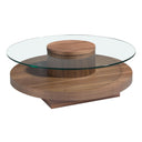 Round coffee table with tempered glass and walnut