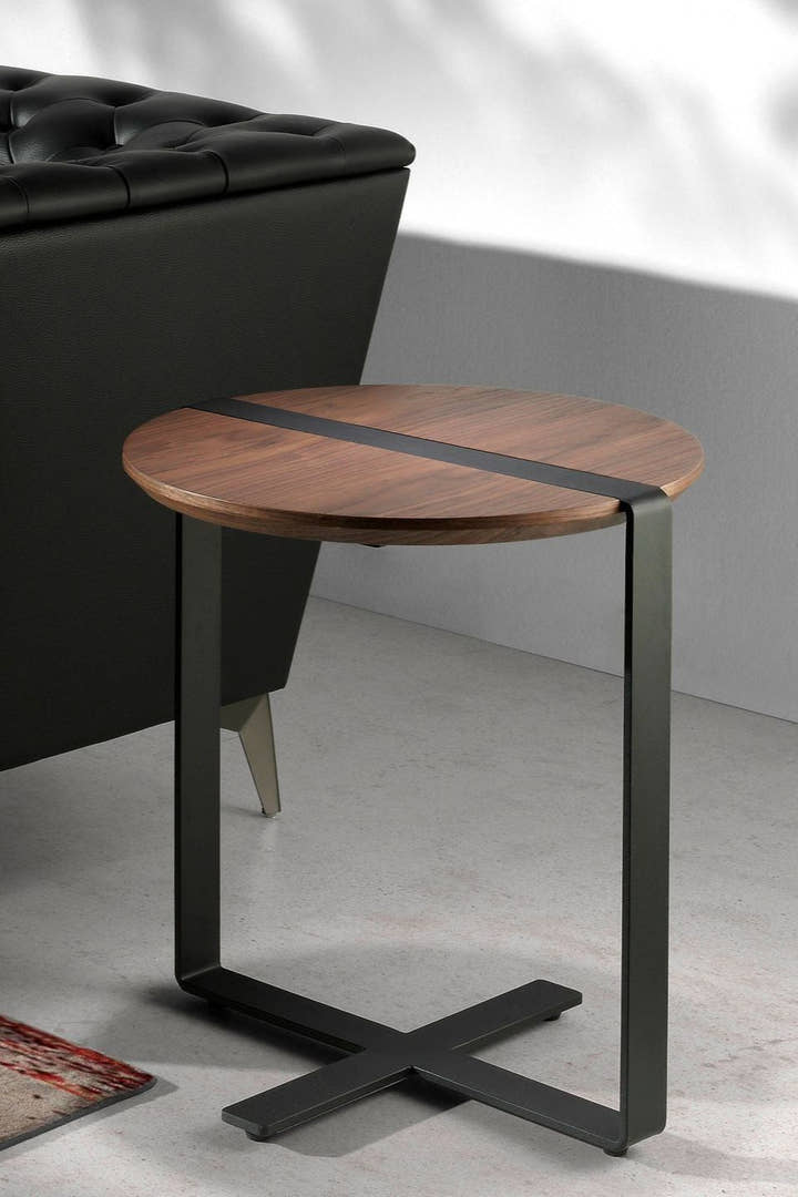 Mesa rincón redonda nogal y acero negro - Mesa auxiliar - El Workshop - Natural