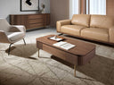 Mesa centro rectangular nogal y acero pulido dorado
