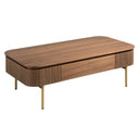 Mesa centro rectangular nogal y acero pulido dorado