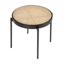 mesa rincón redonda rattan, madera negra y acero negro, vista 2