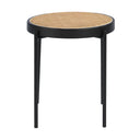 mesa rincón redonda rattan, madera negra y acero negro