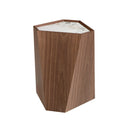 Mesa rincón triangular mármol porcelánico y nogal