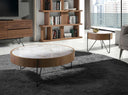 Round coffee table in porcelain marble, walnut and black steel