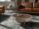 mesa rincón redonda nogal, madera beige y acero pulido dorado, vista 3