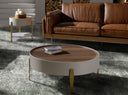 Mesa centro redonda nogal, madera beige y acero pulido dorado