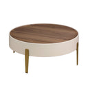 Mesa centro redonda nogal, madera beige y acero pulido dorado