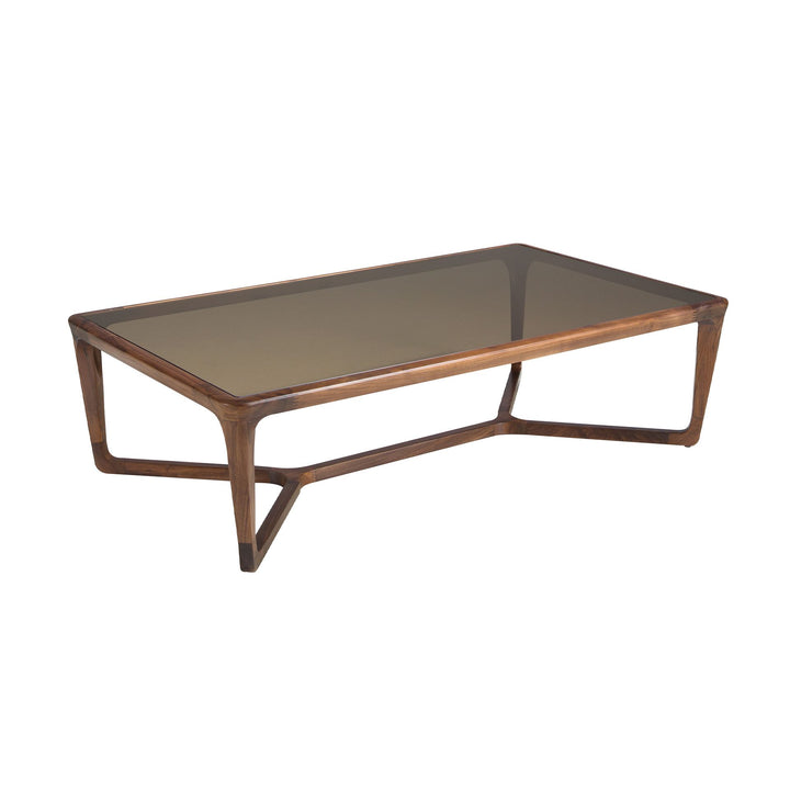 Mesa centro rectangular cristal fumé marrón y nogal
