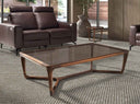 Mesa centro rectangular cristal fumé marrón y nogal