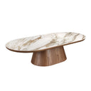 Mesa centro ovalada medio punto mármol porcelánico y nogal - Mesa de centro - El Workshop - nogal