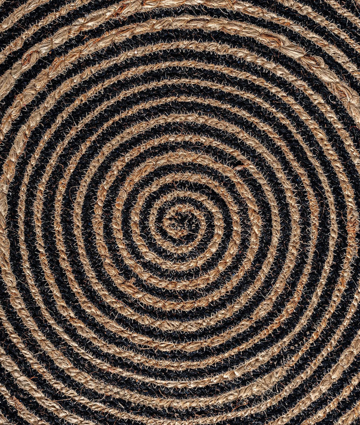LEANDRA ROUND BEIGE COTTON RUG WITH BLACK DETAILS