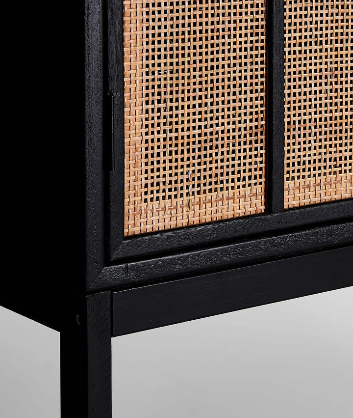 Armario negro, ratán y madera BEILEN