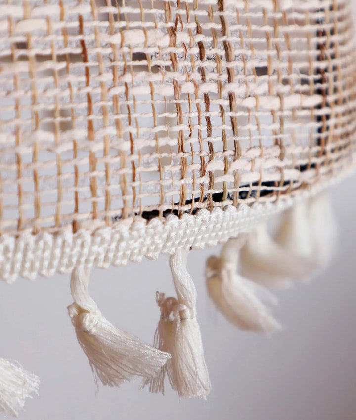 Set van 2 zwarte ijzeren plafondlampen met lichtbruin linnen SHIPLEY