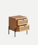 Nachtkastje ZETEL in rotan en hout met zwart