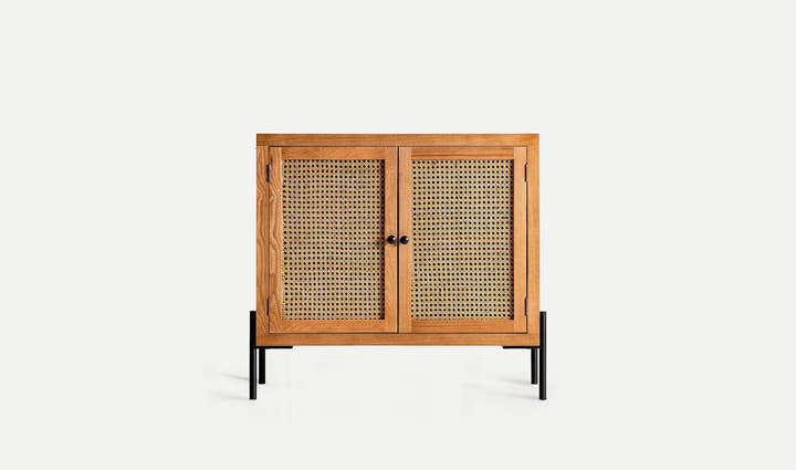 Mesa consola armario ZETEL ratán y madera con detalles negros - Mesas consola - El Workshop - hierro