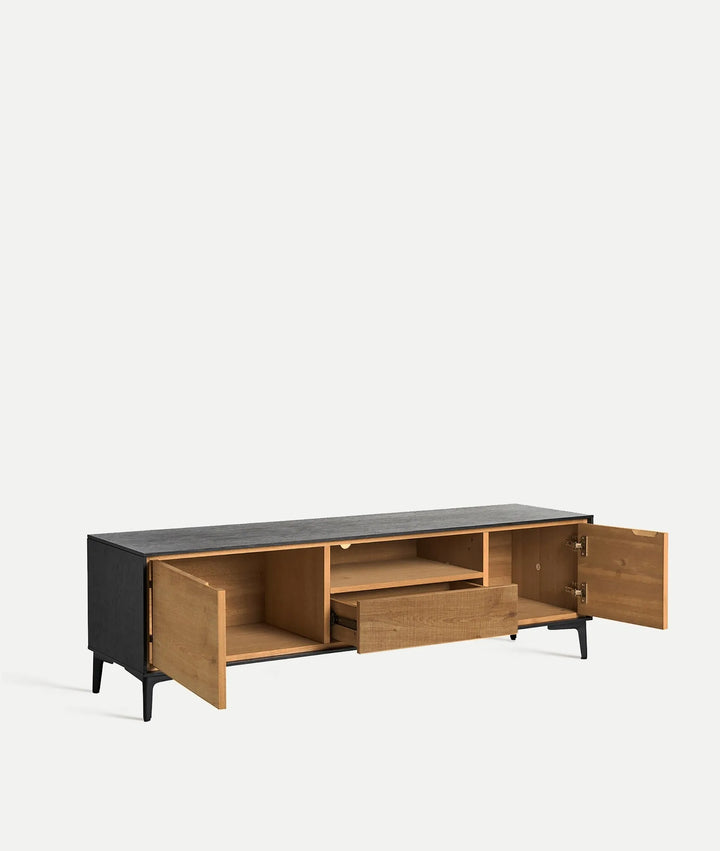 Mueble de tv BRUSSA madera vista y metal negro